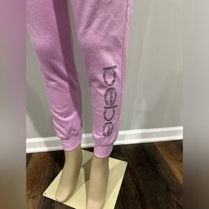 Bebe Sweatpants Size Small Women Pink Drawstring Joggers Y2K Bling Rhinestone